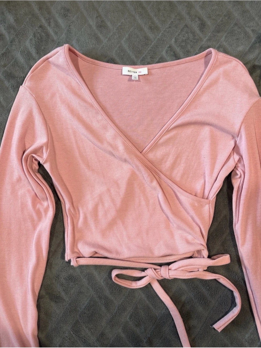 Better Be Dusty Pink Ribbed Wrap Long Sleeve Crop Top